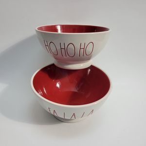 Rae Dunn Cereal Bowl Set of 2 Christmas "FA LA LA" & "HO HO HO"